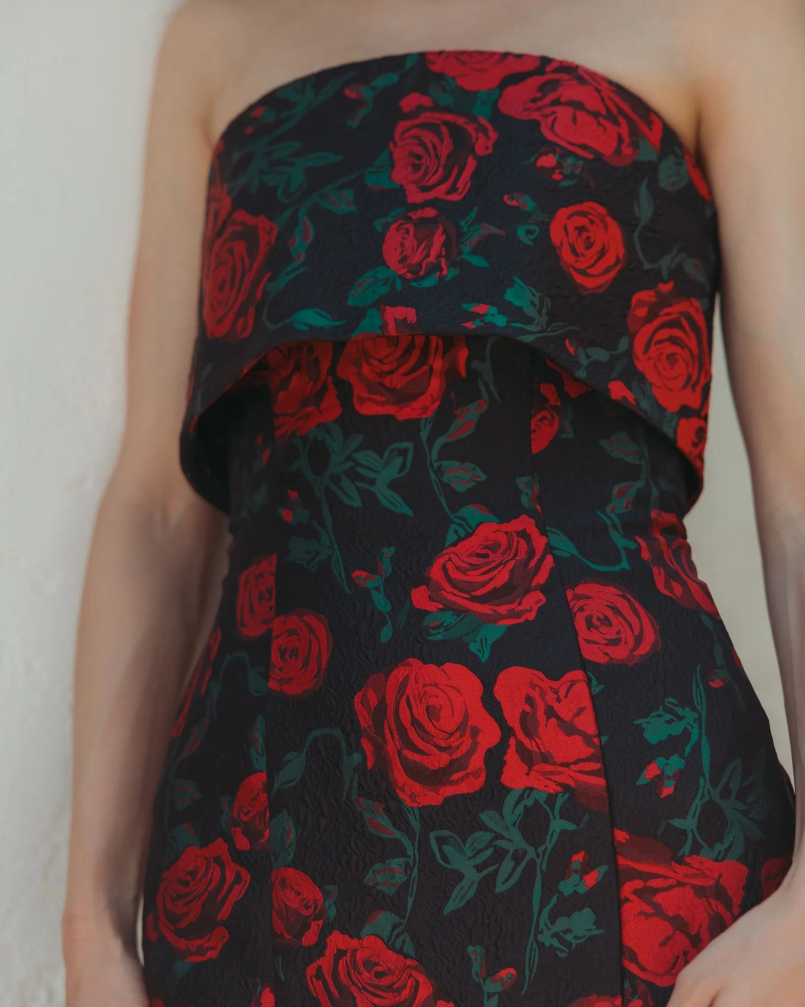 Strapless Floral Brocade Mermaid Gown - Black