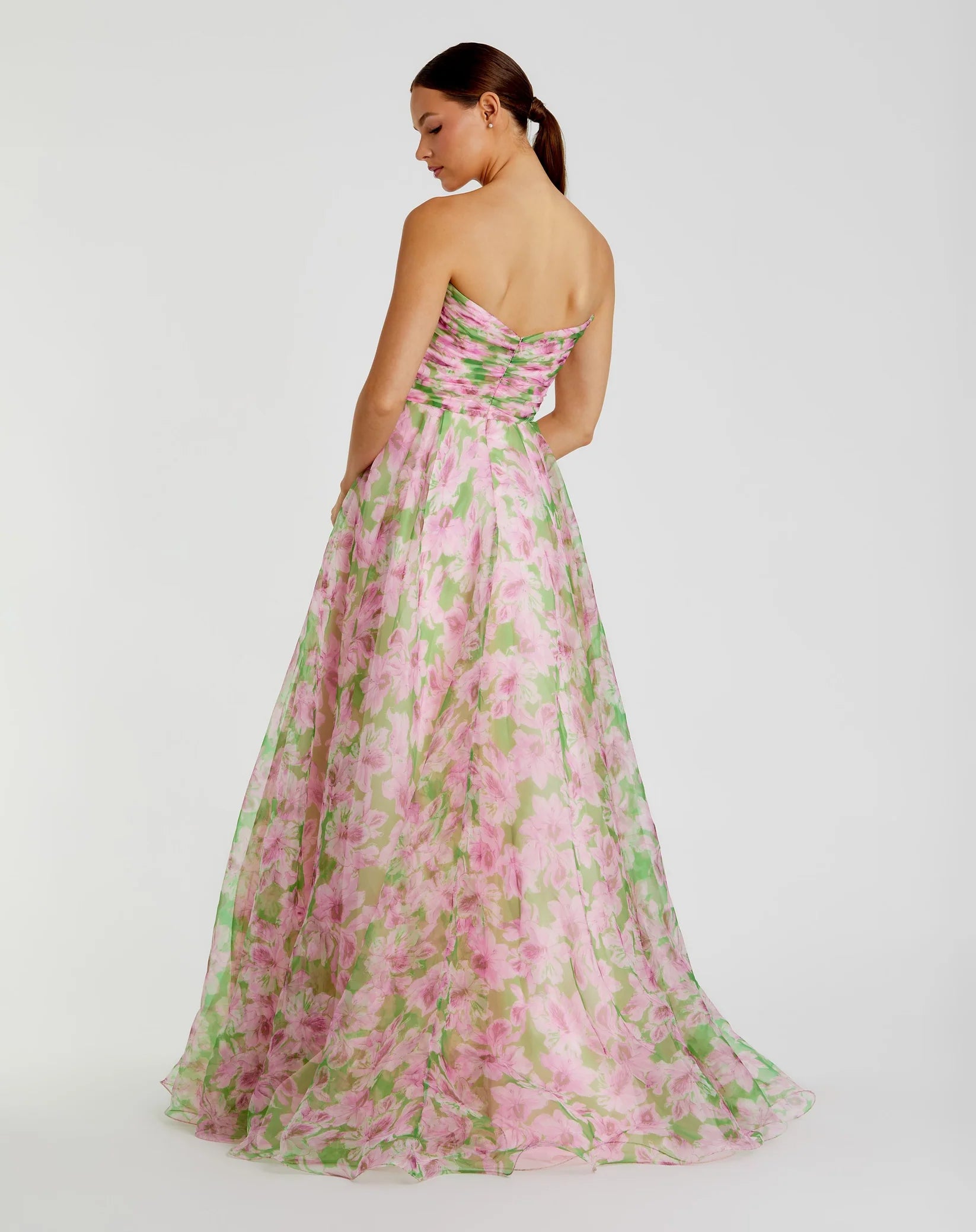 Strapless Chiffon Gown With Ruffle Detail - Pink
