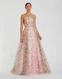 Mac Duggal Pink Strapless Chiffon Gown With Ruffle Detail Pink Multi #30783