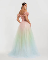 Multicolor Off The Shoulder Ombre Tulle Ballgown - Pink