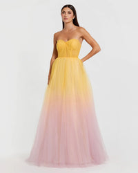 Mac Duggal Strapless Corset Ombre Tulle Ballgown Pink Lemonade #37005
