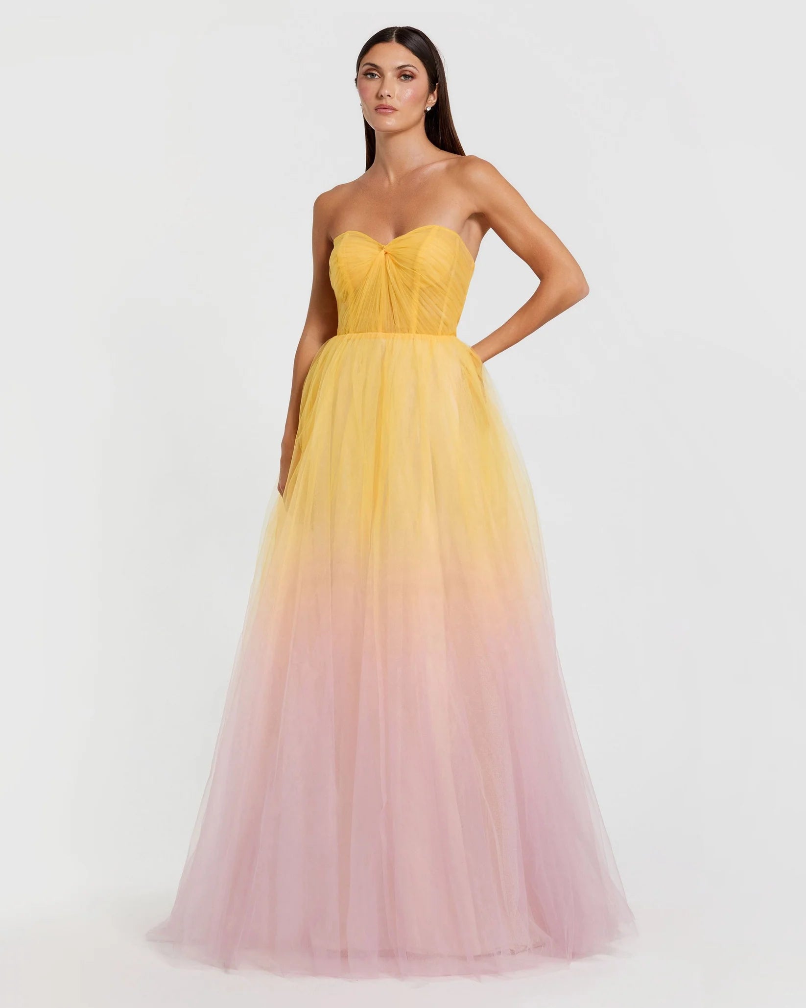 Mac Duggal Strapless Corset Ombre Tulle Ballgown Pink Lemonade #37005