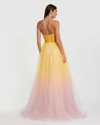 Strapless Corset Ombre Tulle Ballgown - Pink