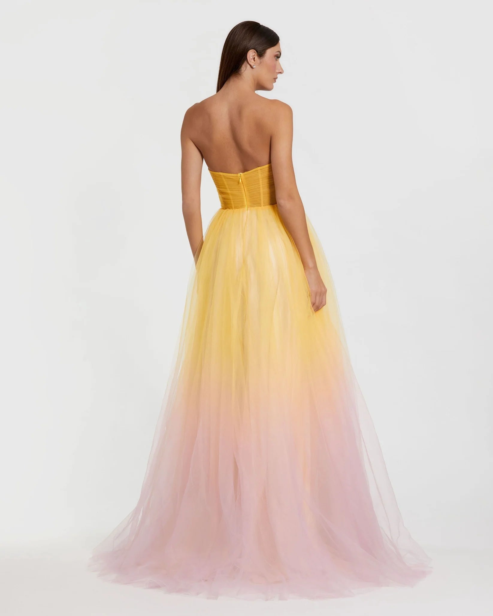 Strapless Corset Ombre Tulle Ballgown - Pink