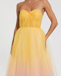 Strapless Corset Ombre Tulle Ballgown - Pink