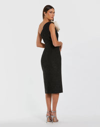 One Shoulder Boucle Midi Dress - Black