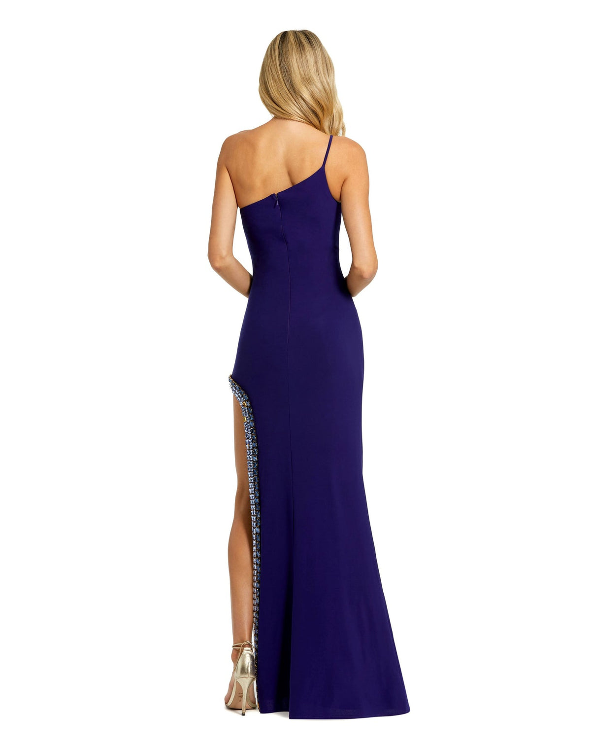 Mac Duggal, Style Asymmetric embellished thigh split gown - Indigo, Style #44030 back