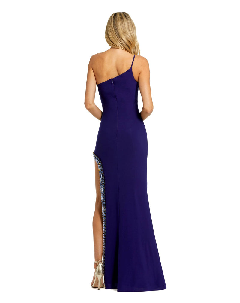 Mac Duggal, Style Asymmetric embellished thigh split gown - Indigo, Style #44030 back