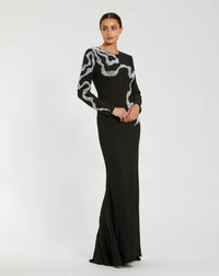 Mac Duggal Black Jersey Evening Gown with Beaded Swirl Detail #44086