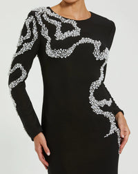 Jersey Evening Gown with Beaded Swirl Detail - Black