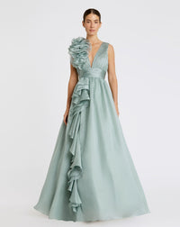 Mac Duggal, Shoulder Detail Ruffle A Line Gown - Mint Green