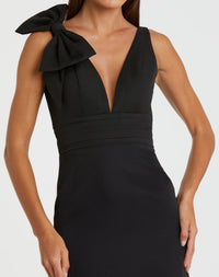 Sleeveless V Neck Bow Detail Mermaid Gown - Powder Blue