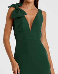 Sleeveless V Neck Bow Detail Mermaid Gown - Powder Blue