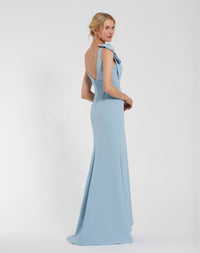 Sleeveless V Neck Bow Detail Mermaid Gown - Powder Blue