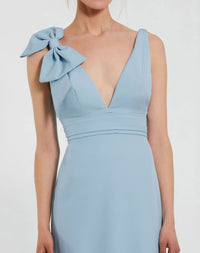 Sleeveless V Neck Bow Detail Mermaid Gown - Powder Blue