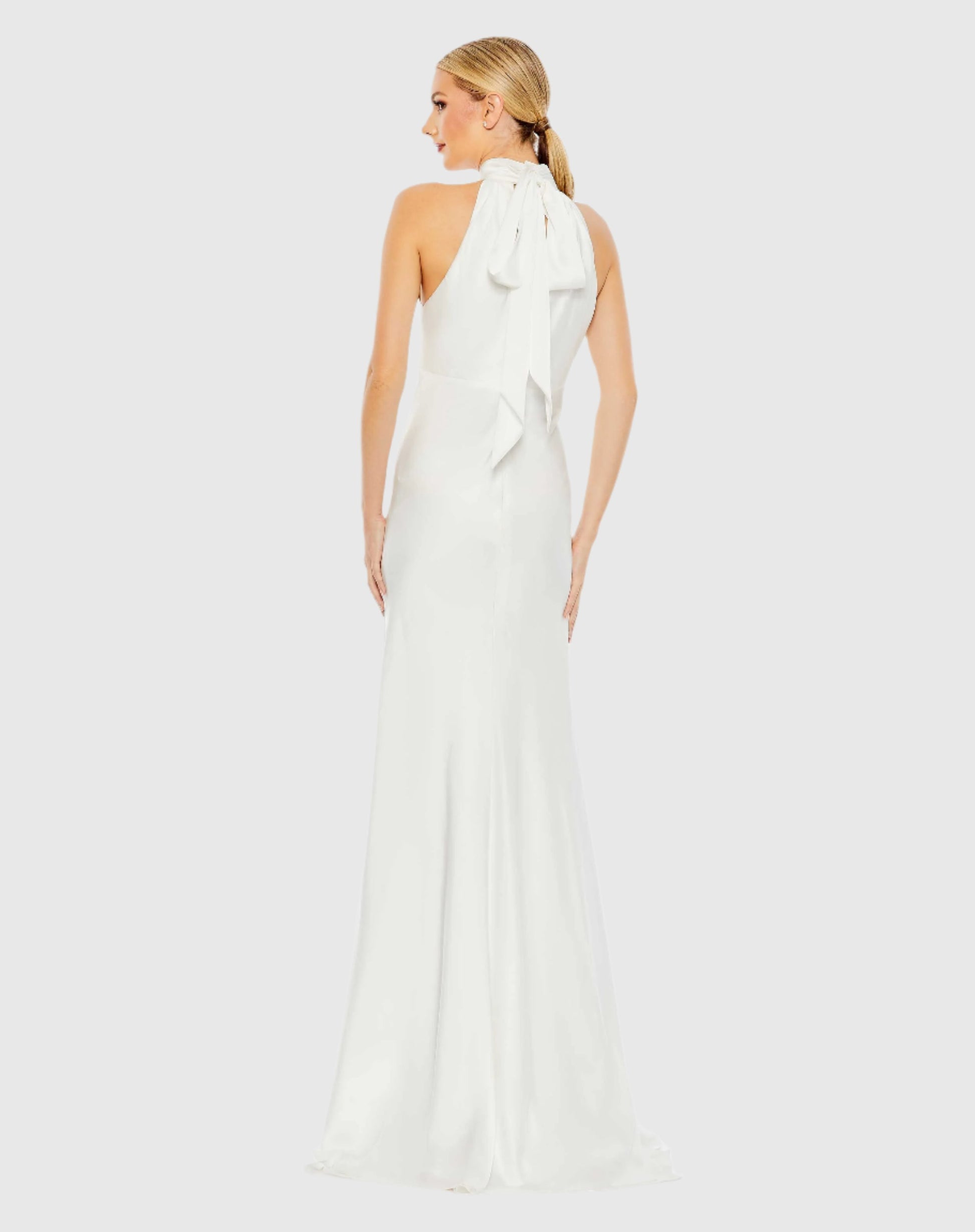 Keyhole Halter Empire Waist Gown - White