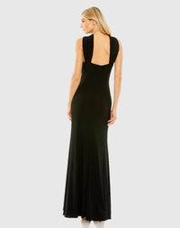 Knotted halter neck keyhole jersey gown - Black