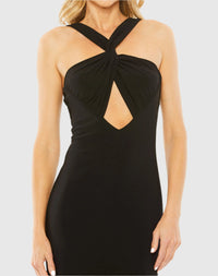 Knotted halter neck keyhole jersey gown - Black