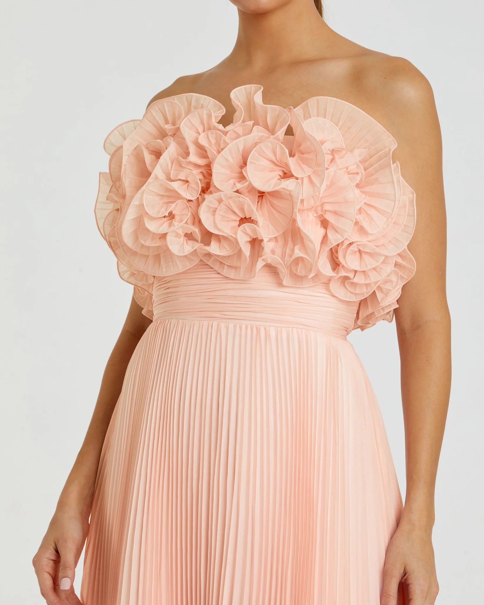 Pleated Chiffon Strapless Gown - Blush