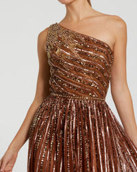 Embellished One Shoulder A-Line Gown - Platinum