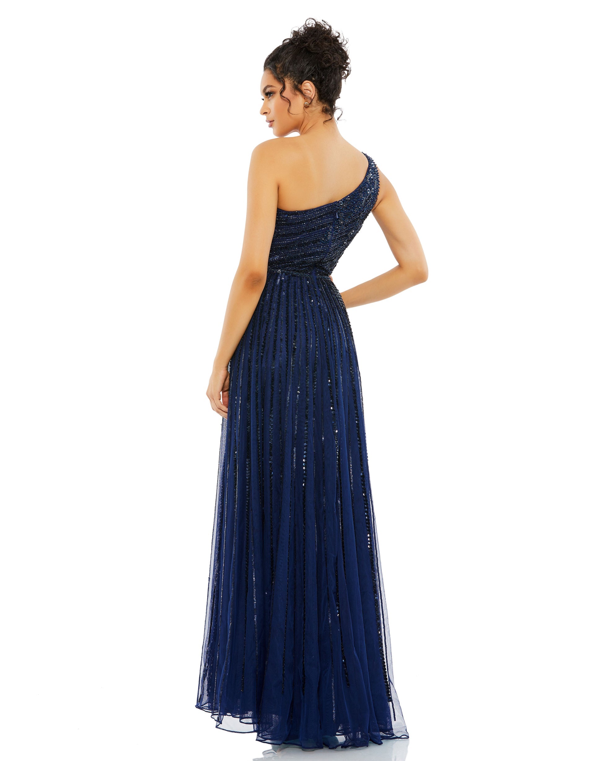 Embellished One Shoulder A-Line Gown - Platinum