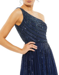 Embellished One Shoulder A-Line Gown - Platinum