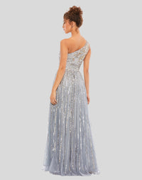 Embellished One Shoulder A-Line Gown - Platinum