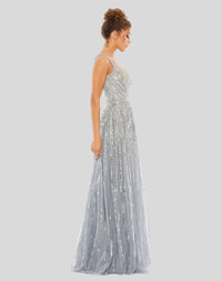 Embellished One Shoulder A-Line Gown - Platinum