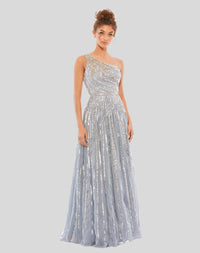 Embellished One Shoulder A-Line Gown - Platinum