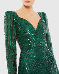 Sequined Sweetheart Long Sleeve Gown - Emerald