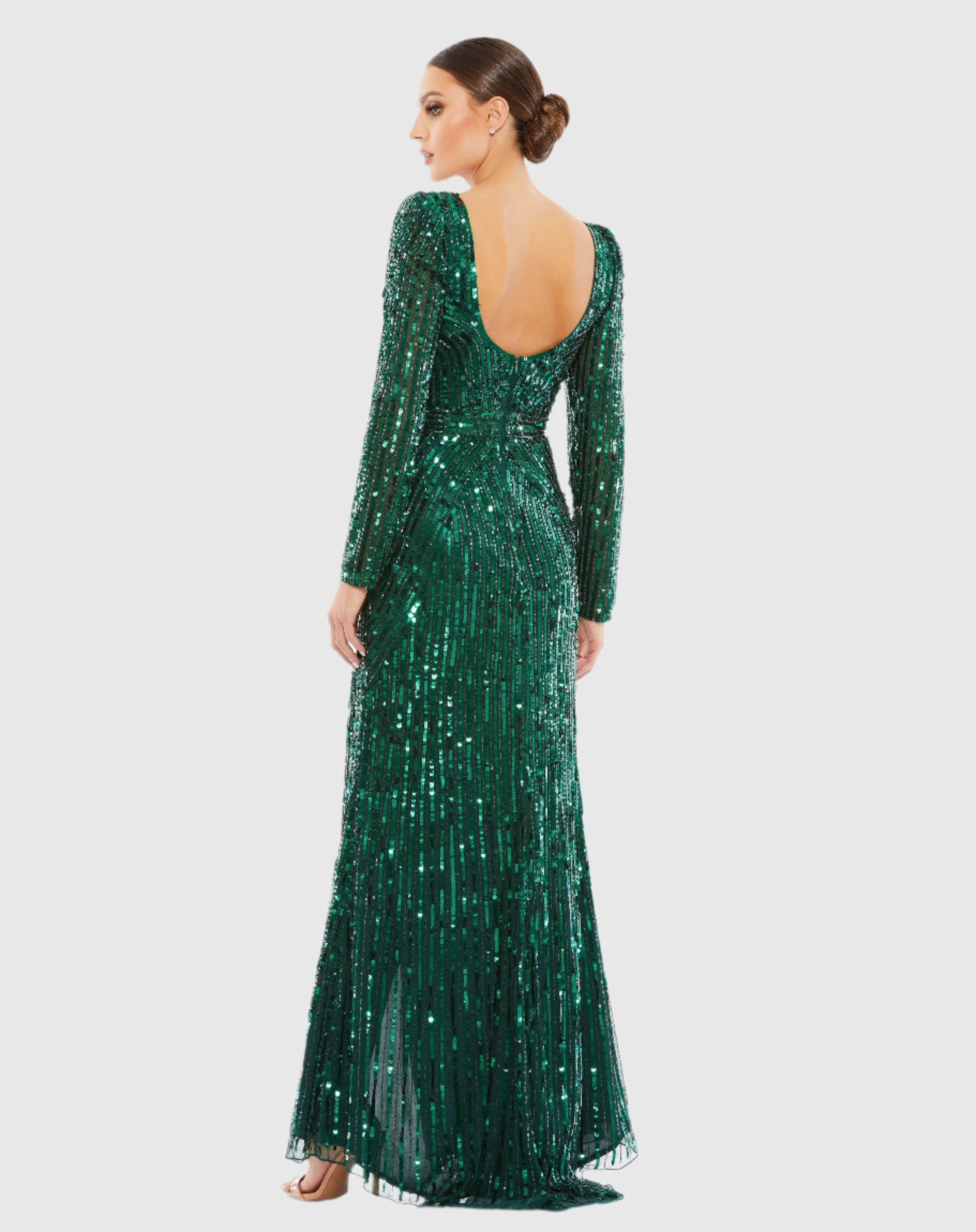 Sequined Sweetheart Long Sleeve Gown - Emerald