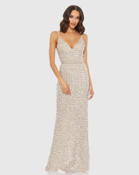 Mac Duggal, Crystal embellished plunge V-neck gown - Nude #5394 |