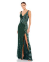 Beaded sequin floral evening sleeveless gown - Green