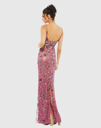 Floral embellished scoop neck evening gown - Raspberry