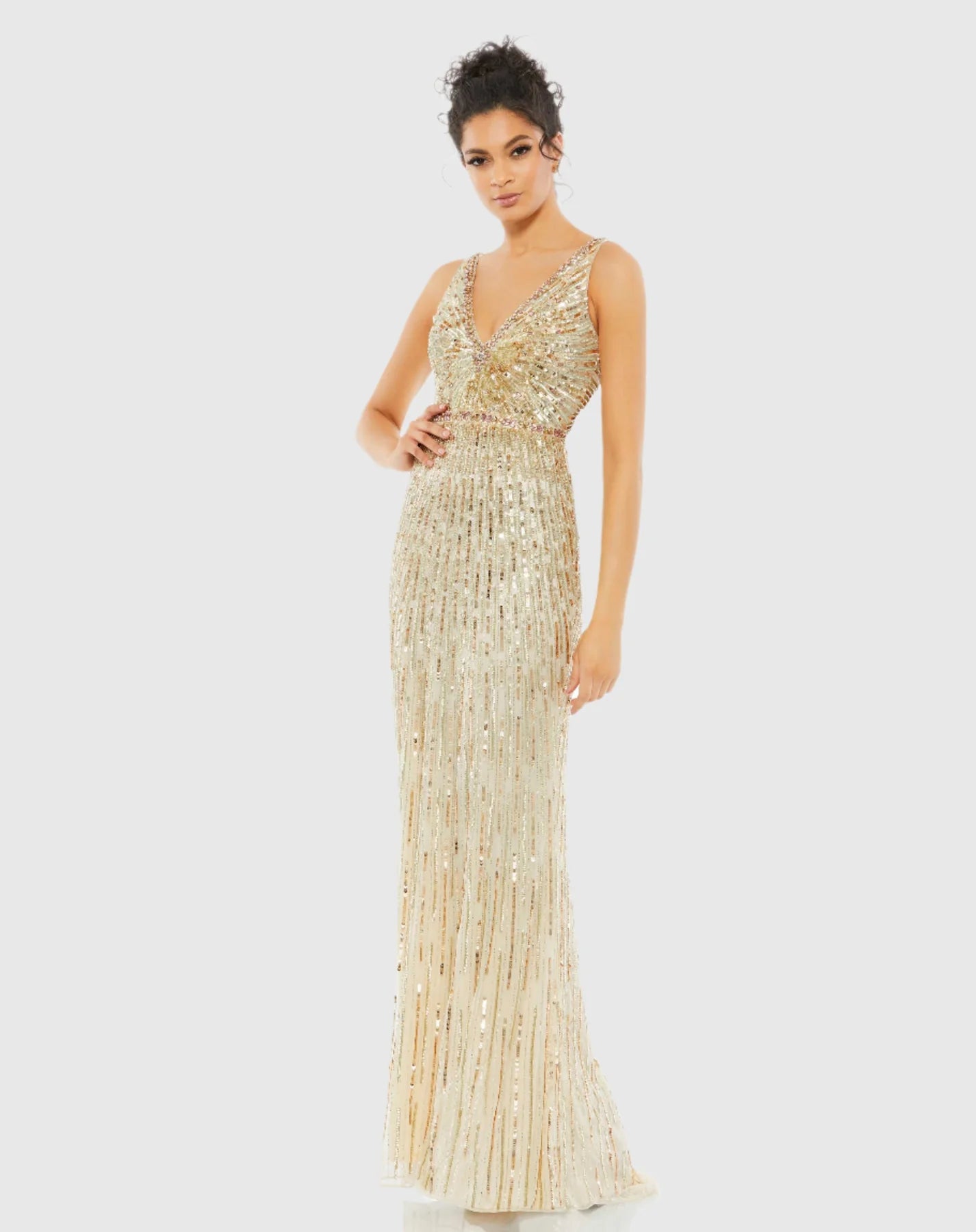 Mac Duggal, Sexy Sequin Sleeveless Plunge Neck Gown - Nude #5483