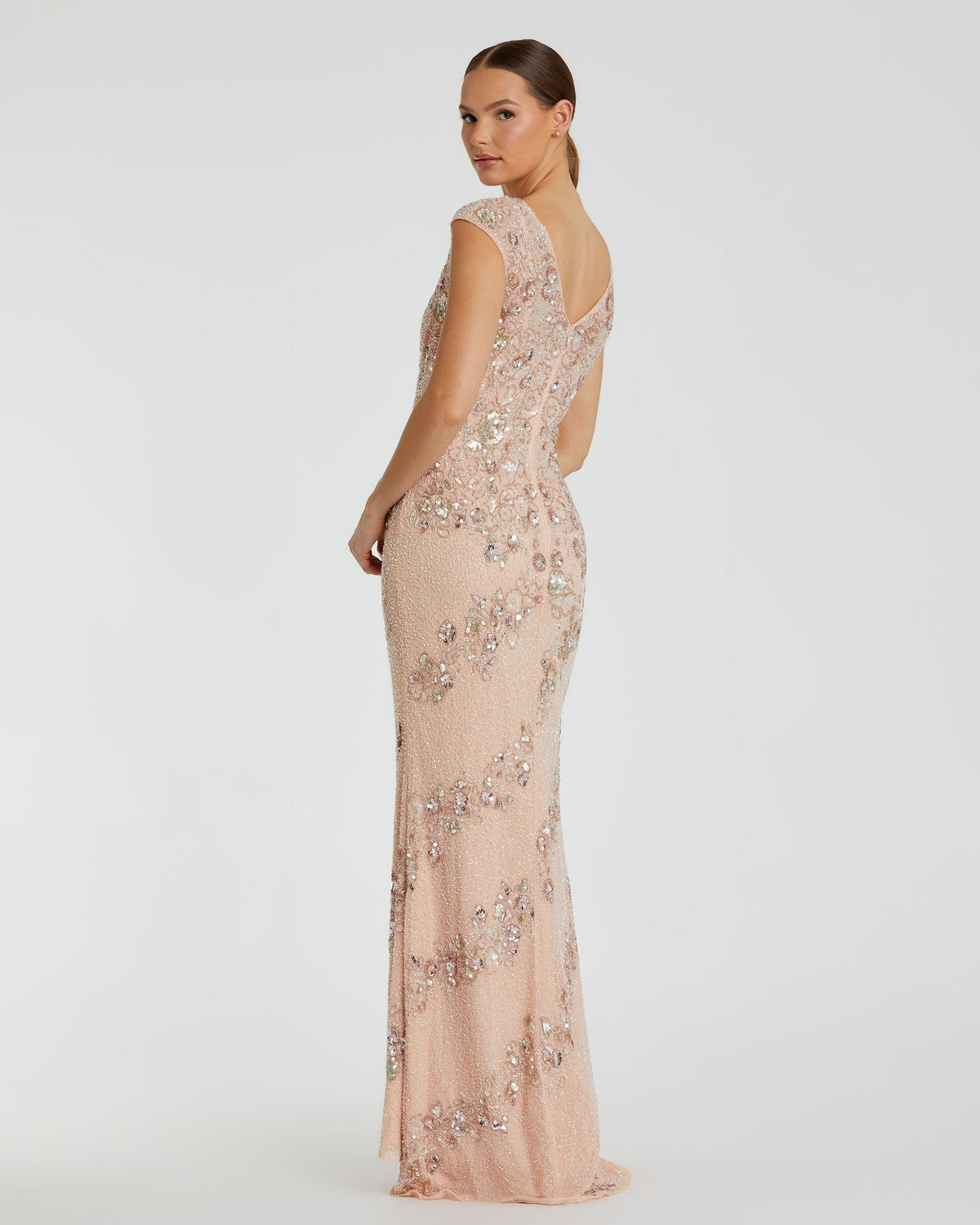 Embellished Cap Sleeve Gown - Olive