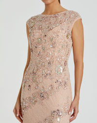 Embellished Cap Sleeve Gown - Olive