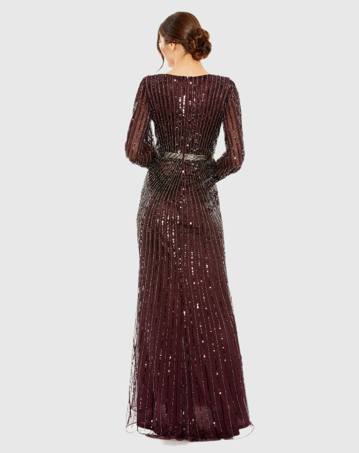 Sequin Long Sleeve Wrap Gown - Silver