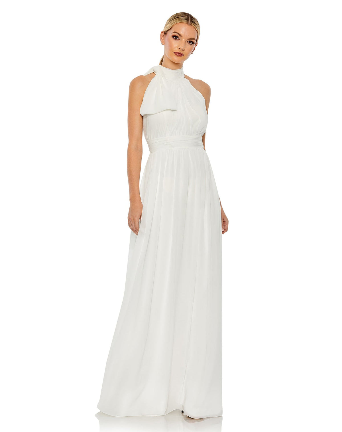 High neck chiffon evening gown - White