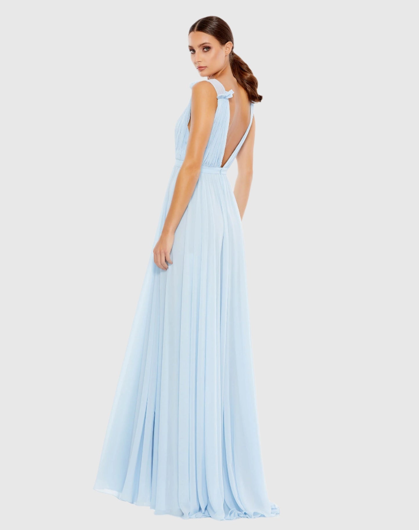 Pleated chiffon sleeveless V-neck gown - Powder Blue