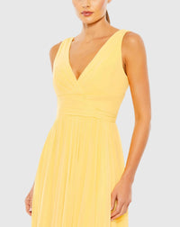 Chiffon Sleeveless Wrap Over A Line Gown - Lime