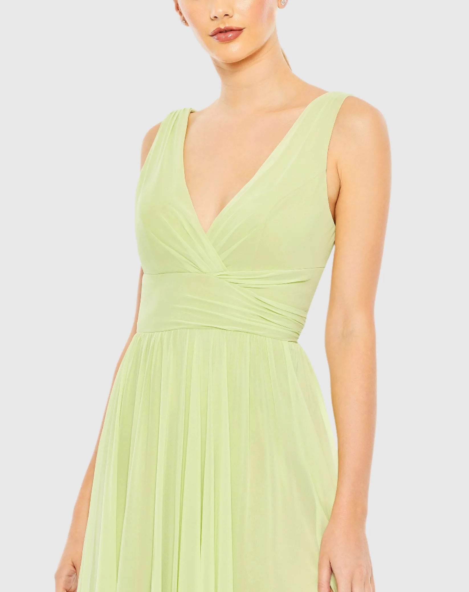 Chiffon Sleeveless Wrap Over A Line Gown - Lime