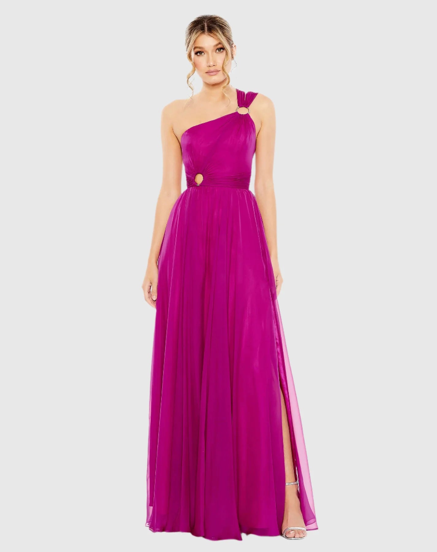 Mac Duggal, Strappy one shoulder asymmetric A line gown - Magenta #55820
