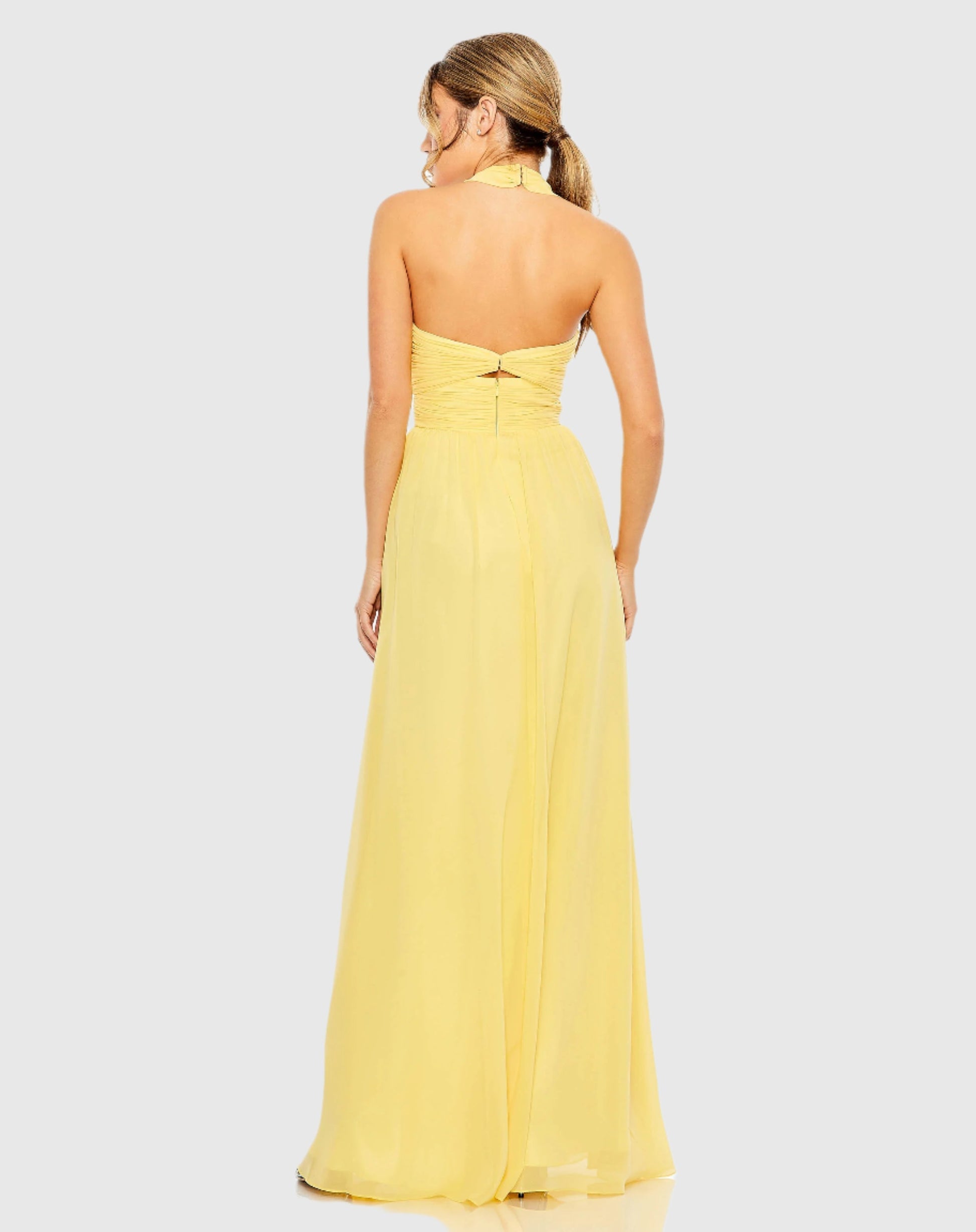 Ruched halter strap keyhole chiffon gown - Yellow