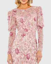 Embellished Puff Sleeve Dress - Pink