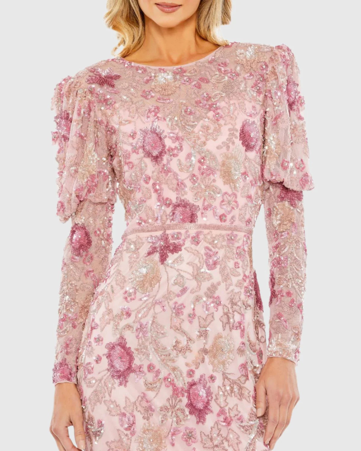 Embellished Puff Sleeve Dress - Pink