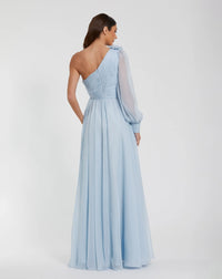 One Sleeve A-Line Chiffon Gown - Powder Blue