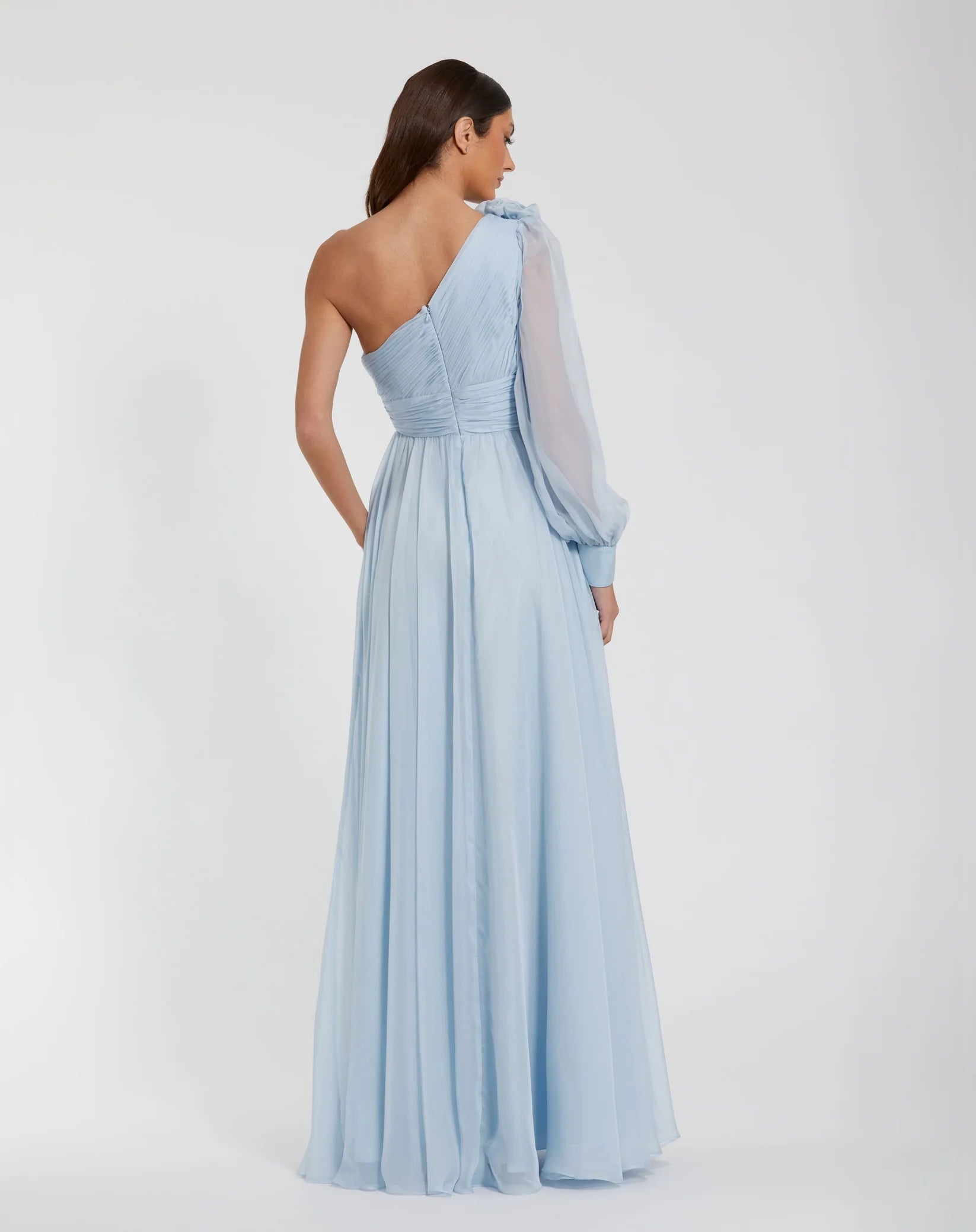 One Sleeve A-Line Chiffon Gown - Powder Blue