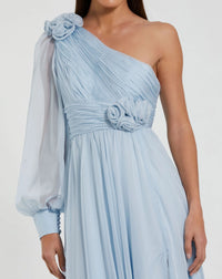 One Sleeve A-Line Chiffon Gown - Powder Blue