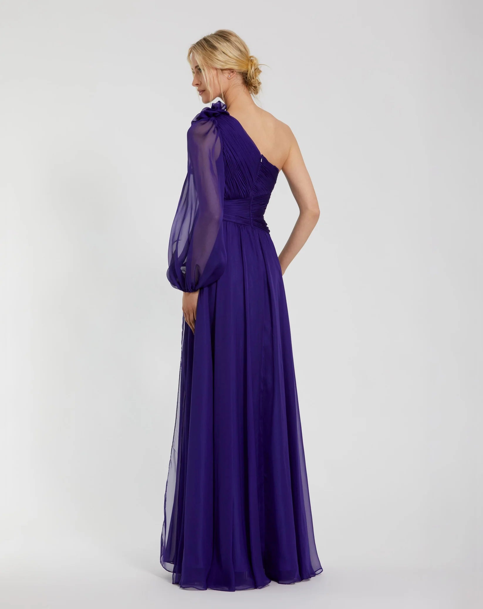 One Sleeve Chiffon Gown - Indigo